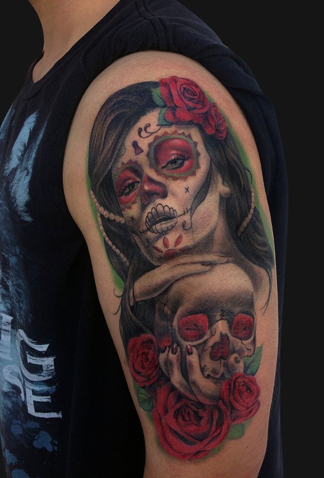 skull shoulder tattoos for women
