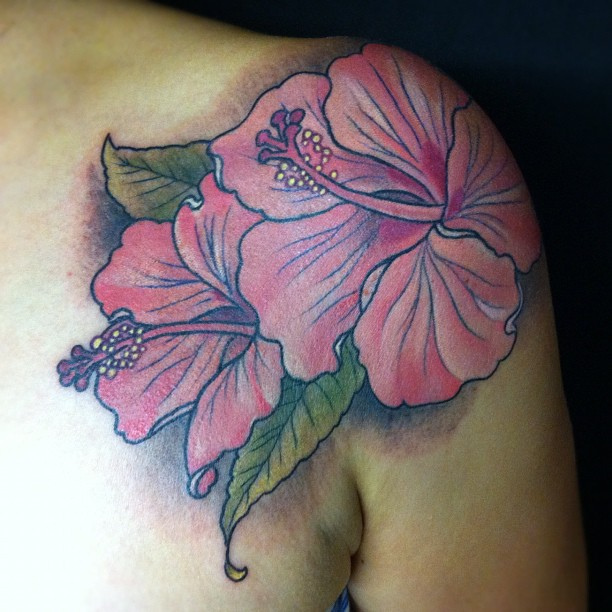 53 Fabulous Hibiscus Shoulder Tattoos - Shoulder Tattoos