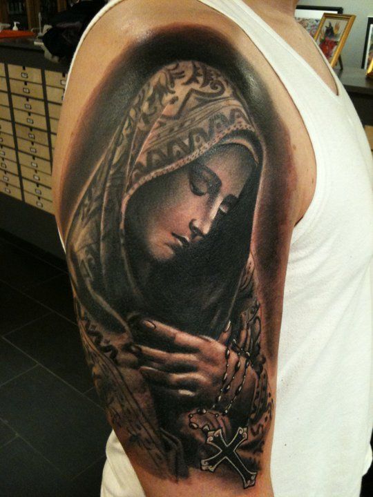 Virgin Mary Shoulder Tattoo